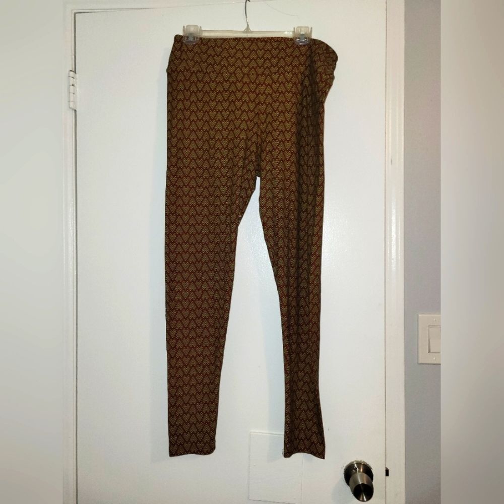 LuLaRoe TC Tall & Curvy Leggings Rust Yellow Black Fall Print